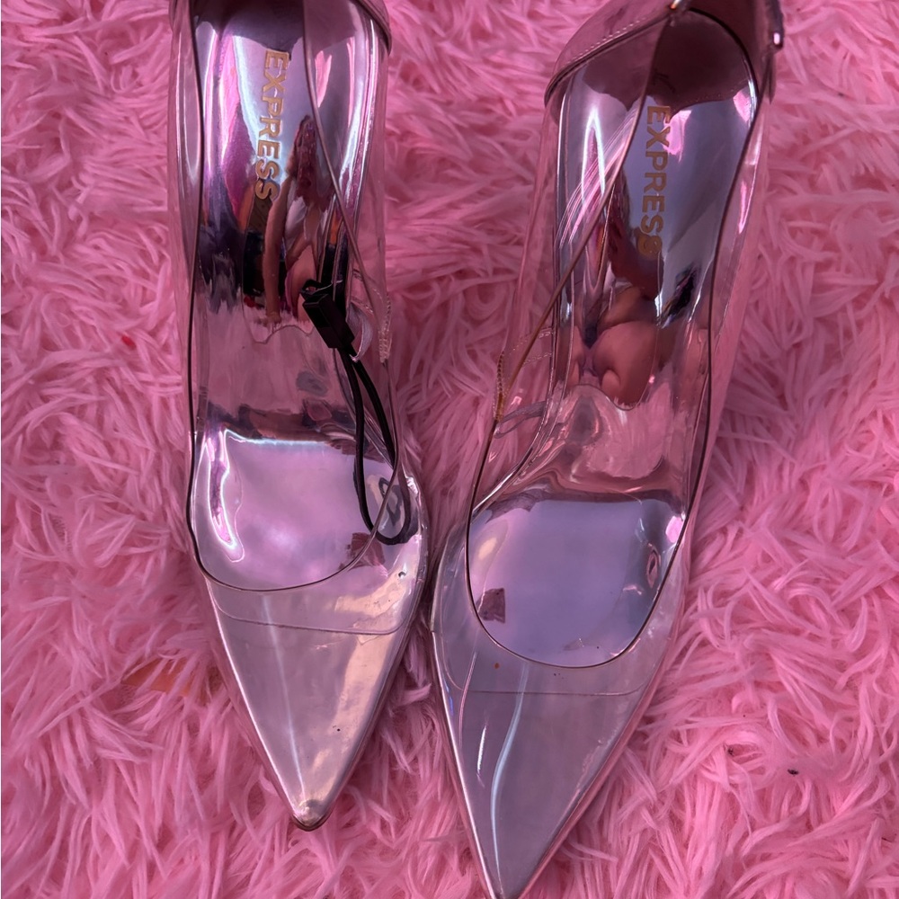 Express Silver Stiletto Heels with Transparent Design
